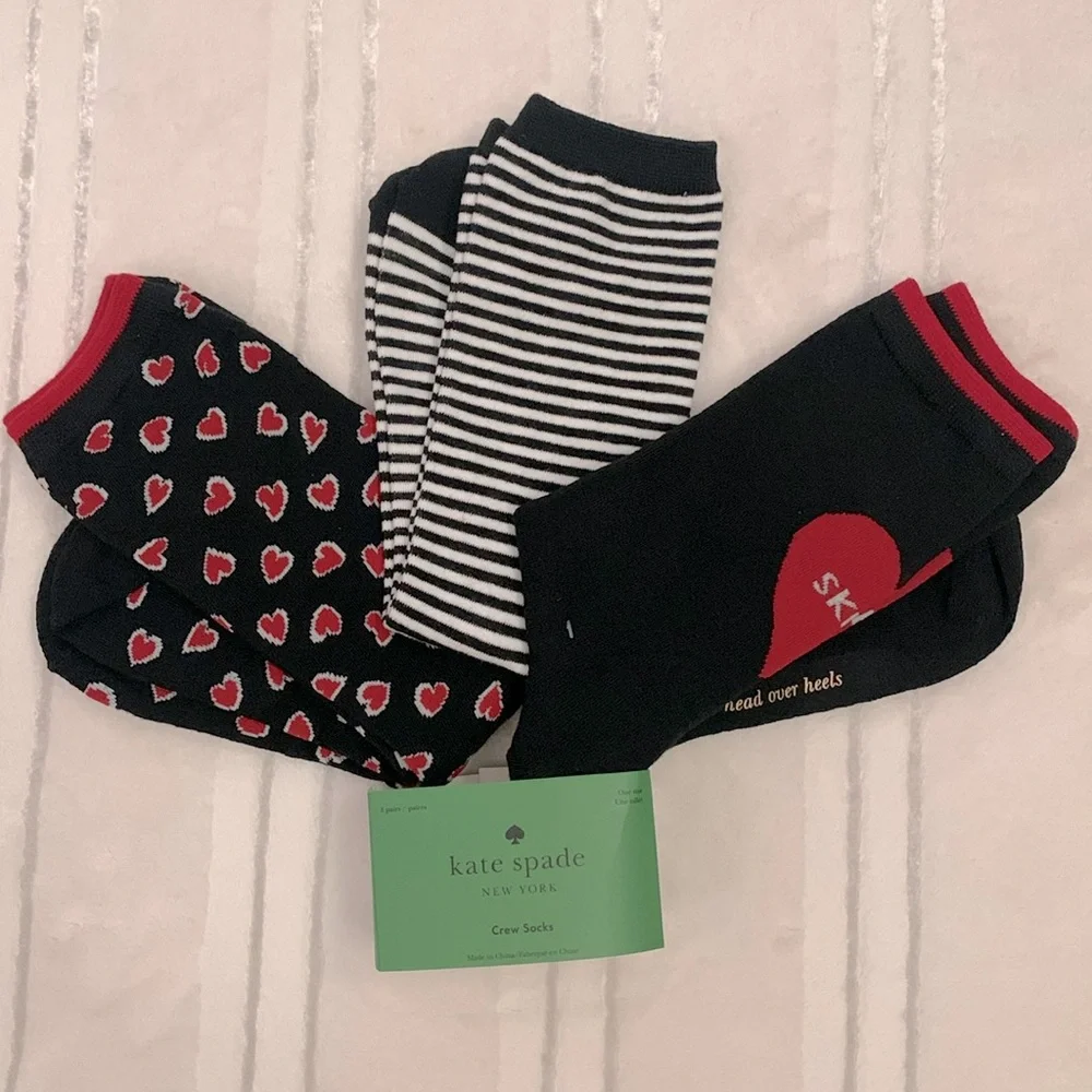 Kate Spade NY Heart Skips A Beat Crew Socks 3 pairs One Size